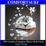 Angel Design - DIY Creative Interior Decoration Framelss Mirror Wall Acrylic Clock